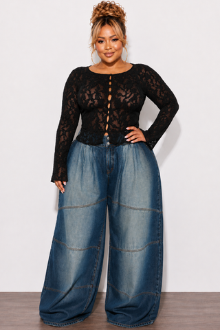 Final Sale Plus Size Plisse Sheer Top