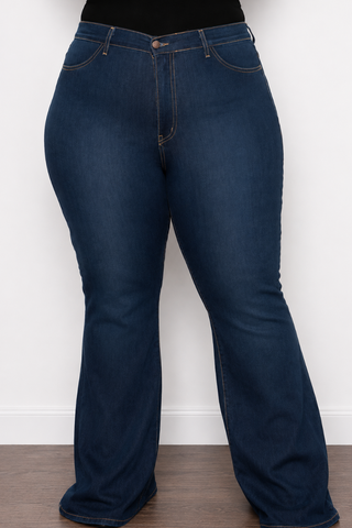 Final Sale Plus Size Denim in Dark Wash with Flare Legs " Dressy" Jeans