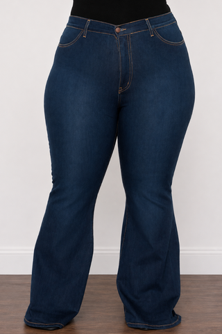 Final Sale Plus Size Denim in Dark Wash with Flare Legs " Dressy" Jeans