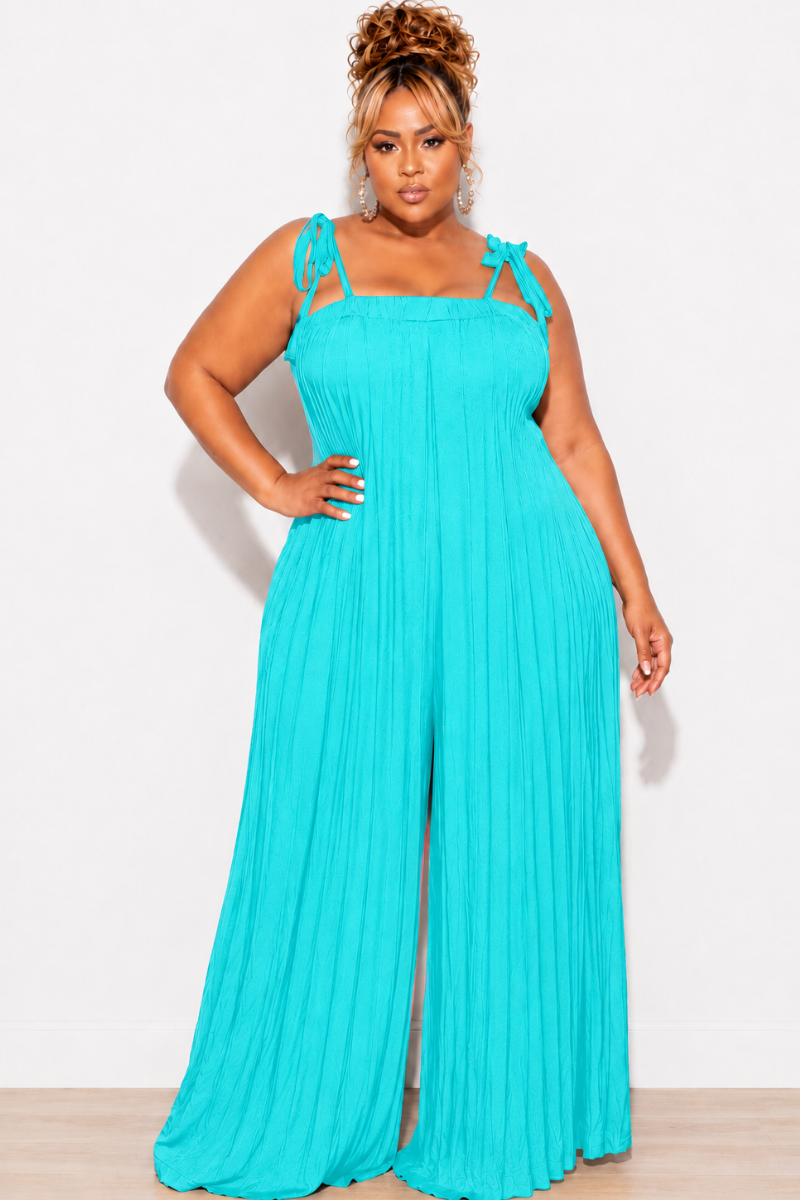 Final Sale Plus Size Oversized Jumpsuit with Self Tie Straps in Dark Mint