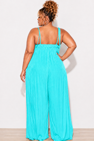 Final Sale Plus Size Oversized Jumpsuit with Self Tie Straps in Dark Mint