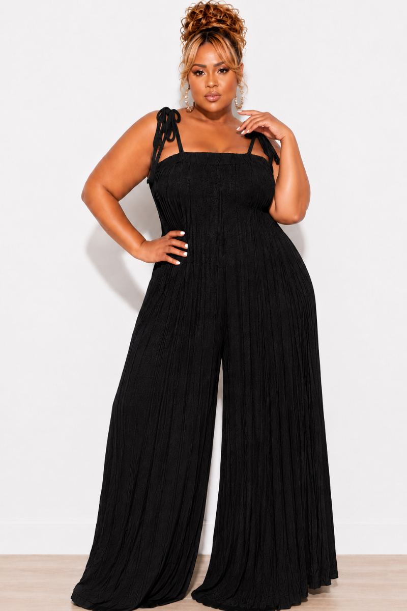 Final Sale Plus Size Oversized Jumpsuit with Self Tie Straps in Black