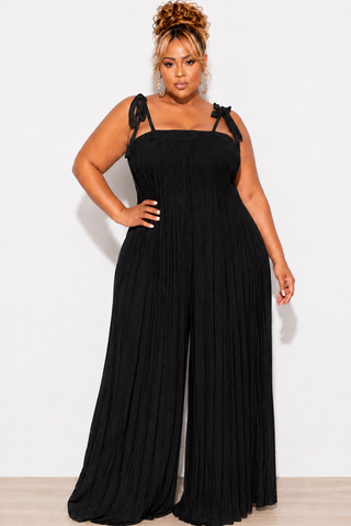 Final Sale Plus Size Oversized Jumpsuit with Self Tie Straps in Black