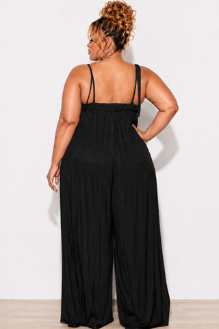 Final Sale Plus Size Oversized Jumpsuit with Self Tie Straps in Black