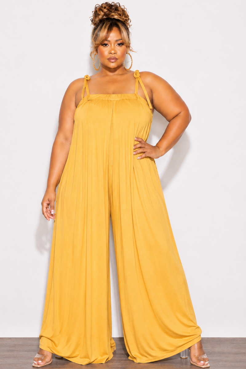 Final Sale Plus Size Oversized Jumpsuit with Self Tie Straps in Mustard
