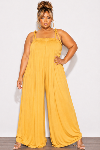 Final Sale Plus Size Oversized Jumpsuit with Self Tie Straps in Mustard