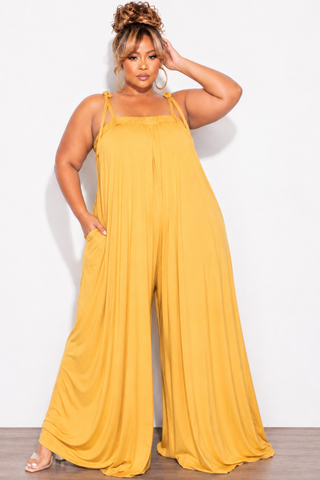 Final Sale Plus Size Oversized Jumpsuit with Self Tie Straps in Mustard