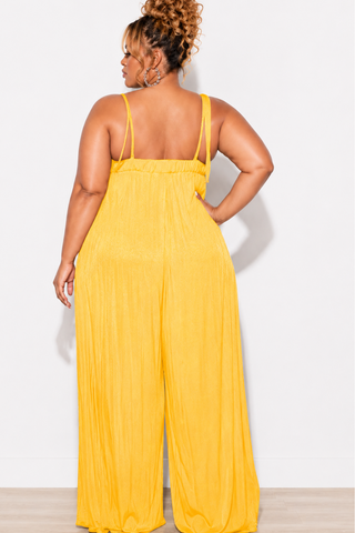 Final Sale Plus Size Oversized Jumpsuit with Self Tie Straps in Mustard