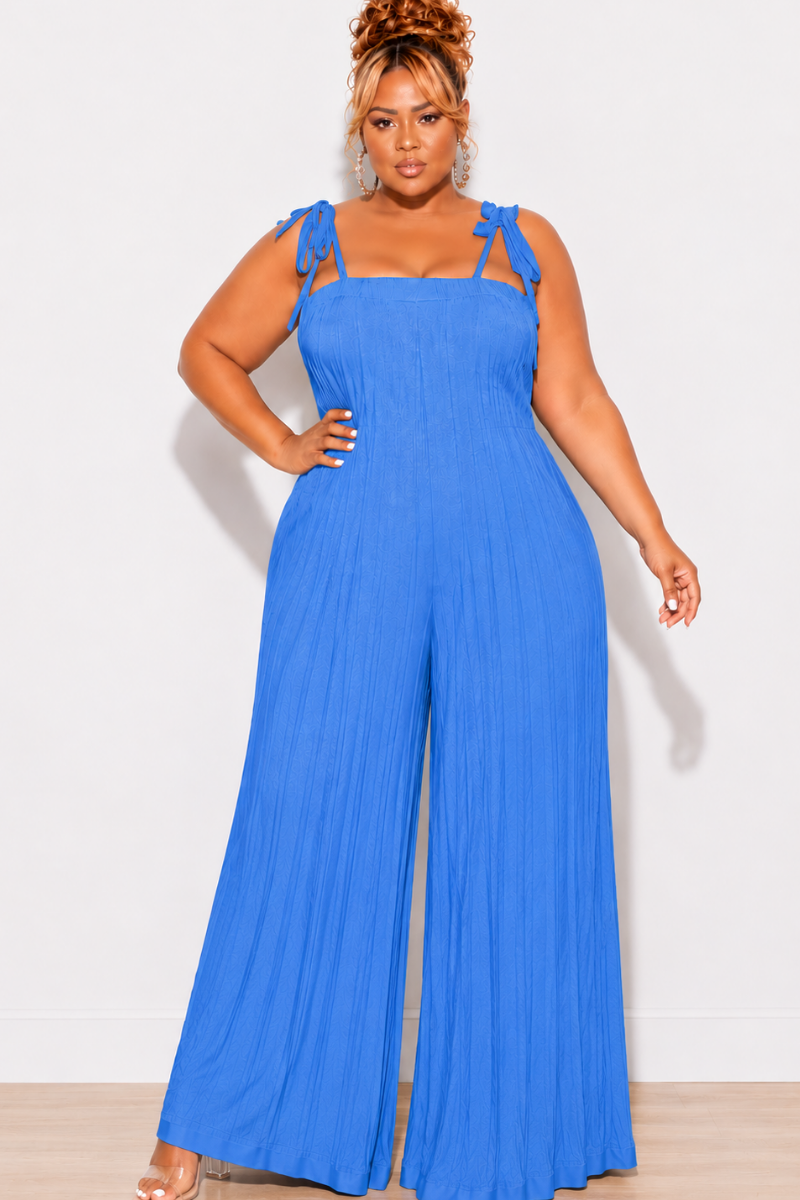Final Sale Plus Size Oversized Jumpsuit with Self Tie Straps in Blue