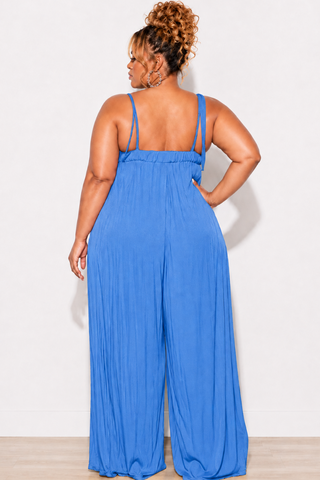 Final Sale Plus Size Oversized Jumpsuit with Self Tie Straps in Blue