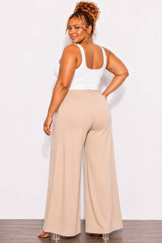 Final Sale Plus Size High-Waist Pleated Wide Leg Slacks in Tan (Pants Only)