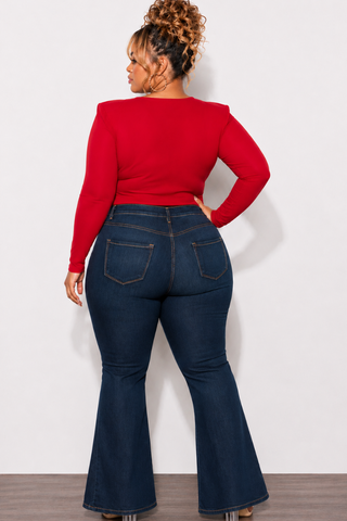 Final Sale Plus Size Denim in Dark Wash with Flare Legs " Dressy" Jeans