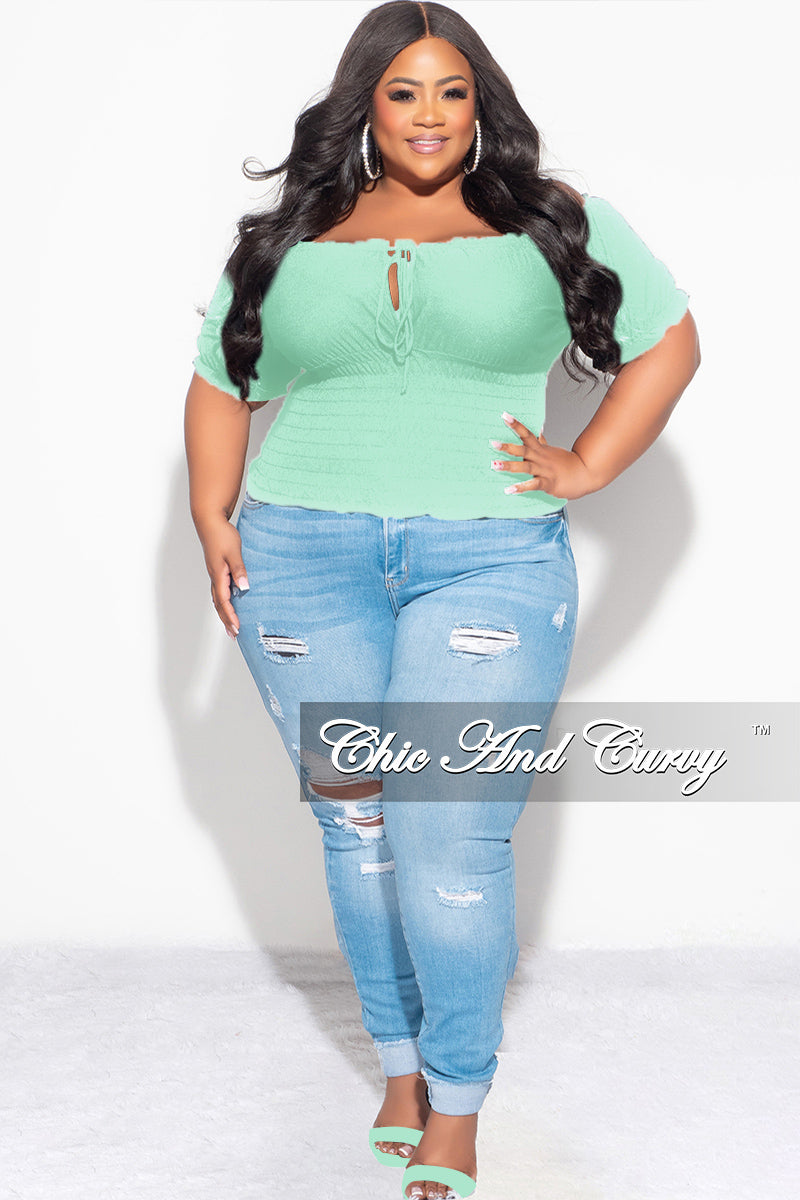 Final Sale Plus Size Off the Shoulder Top with Frill Bottom in Mint