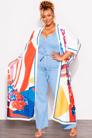 Final Sale Plus Size Sleeveless Zip-Up Jumpsuit with Attached Tie in Light Denim
