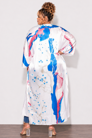 Final Sale Plus Size Caftan in Soft Pink and Royal Blue Floral Print