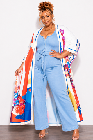 Final Sale Plus Size Caftan in White Multi Color Floral Print