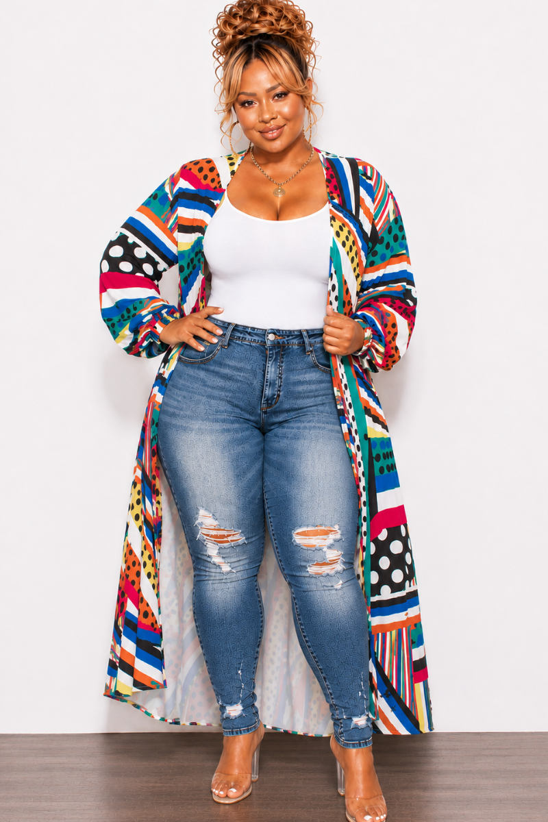 Final Sale Plus Size Polka Dot Caftan in Multi Color Stripe Print
