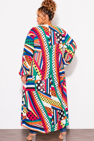 Final Sale Plus Size Polka Dot Caftan in Multi Color Stripe Print