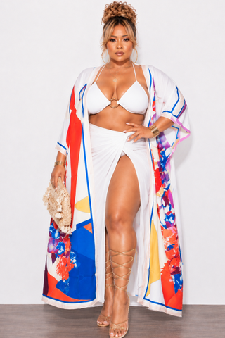 Final Sale Plus Size Caftan in White Multi Color Floral Print