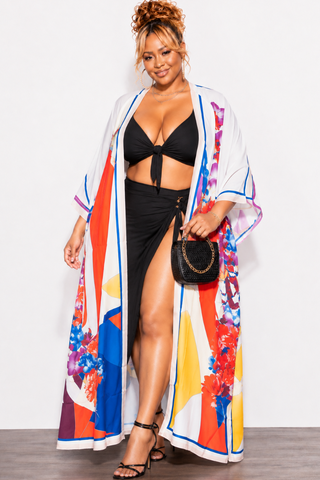 Final Sale Plus Size Caftan in White Multi Color Floral Print