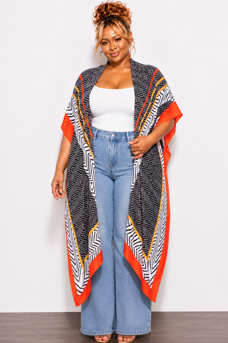 Final Sale Plus Size Caftan in Red Black and White Print