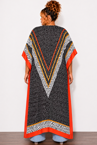 Final Sale Plus Size Caftan in Red Black and White Print