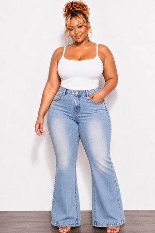 Final Sale Plus Size Fitted Stretchy High Waist Bootcut Jeans In Light Denim