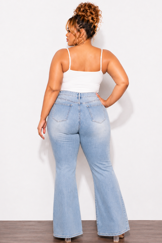 Final Sale Plus Size Fitted Stretchy High Waist Bootcut Jeans In Light Denim