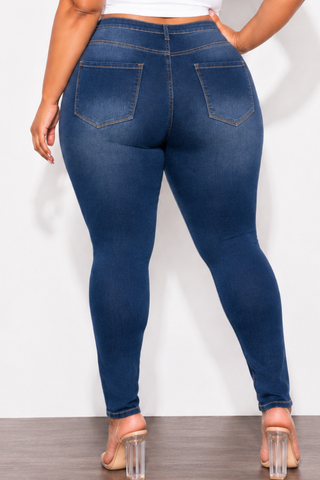 Final Sale Plus Size Fitted Stretchy High Waist Skinny Jeans Gradient Thighs In Dark Denim