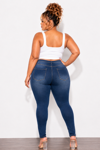 Final Sale Plus Size Fitted Stretchy High Waist Skinny Jeans Gradient Thighs In Dark Denim