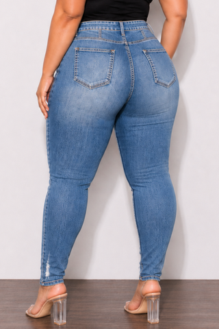 Final Sale Plus Size Fitted Ripped Skinny Jeans in Medium Wash