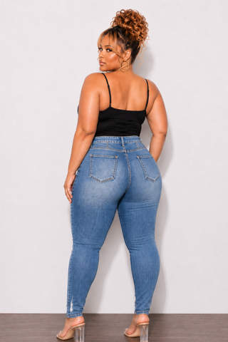 Final Sale Plus Size Fitted Ripped Skinny Jeans in Medium Wash
