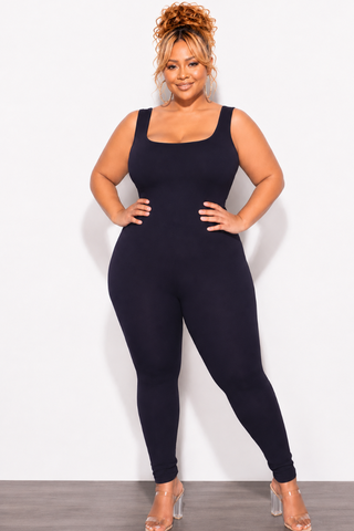 Final Sale Plus Size Ribbed Tank Unitard in Black