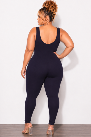 Final Sale Plus Size Ribbed Tank Unitard in Black