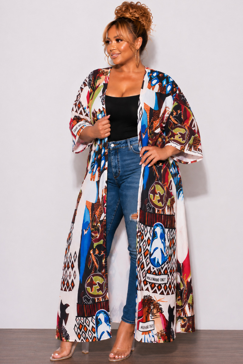 Final Sale Plus Size Caftan in Multi Color Design Print