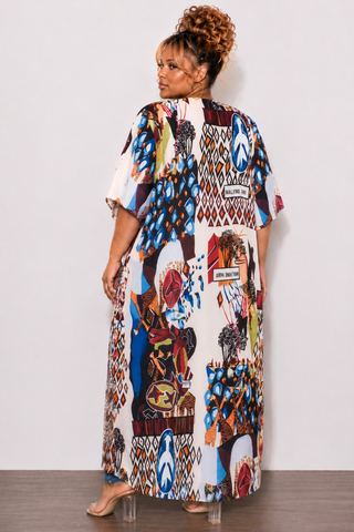 Final Sale Plus Size Caftan in Multi Color Design Print