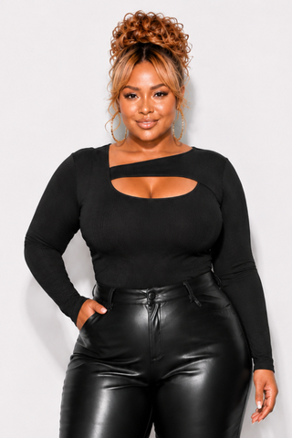 Final Sale Plus Size Ribbed Cut Out Top in Black