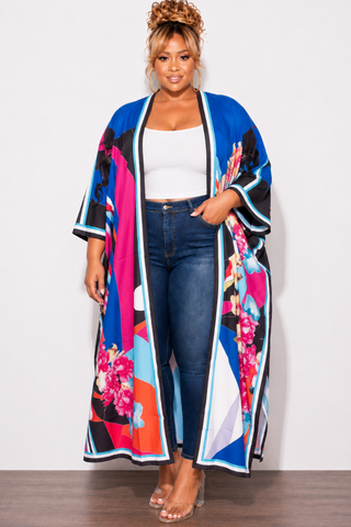 Final Sale Plus Size Caftan in Royal Blue Multi Color Floral Print