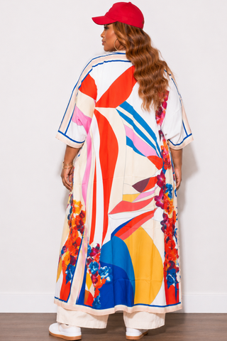 Final Sale Plus Size Caftan in White Multi Color Floral Print