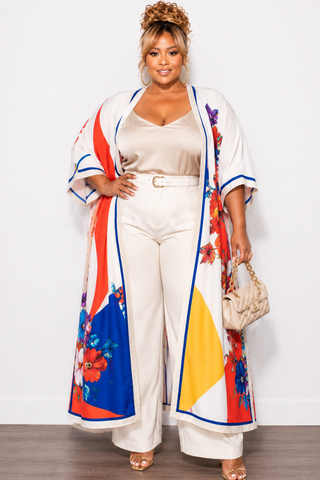 Final Sale Plus Size Caftan in White Multi Color Floral Print