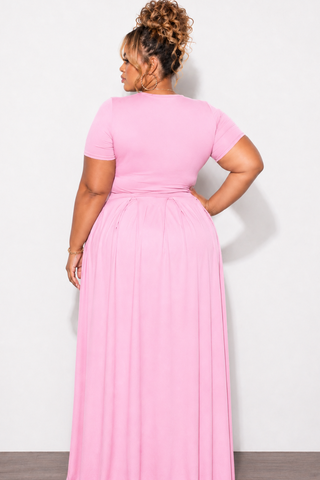 Final Sale Size 2pc Tie Top Maxi Skirt Set in Soft Light Pink