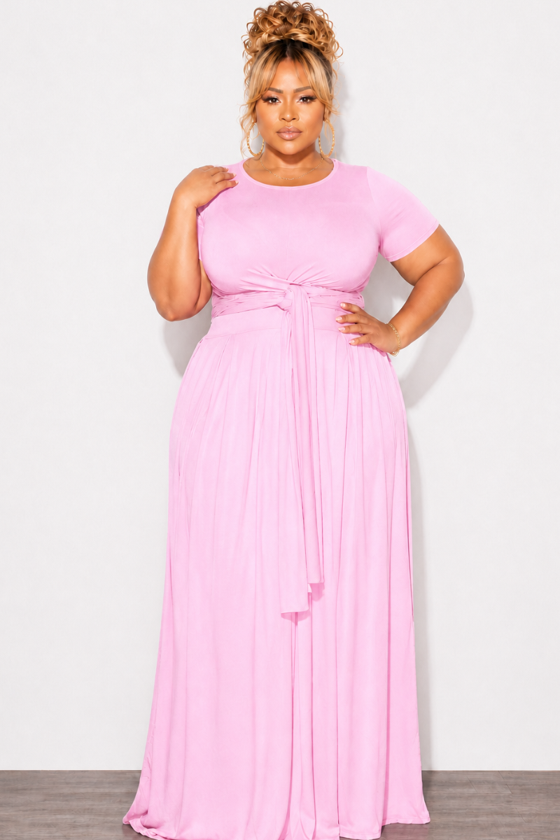 Final Sale Size 2pc Tie Top Maxi Skirt Set in Soft Light Pink