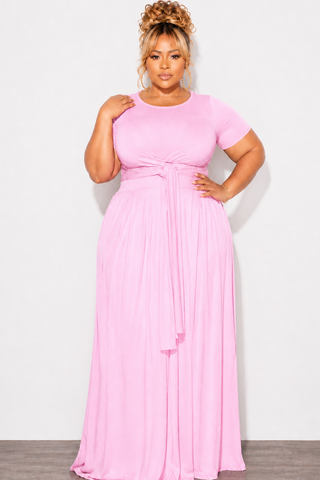 Final Sale Size 2pc Tie Top Maxi Skirt Set in Soft Light Pink