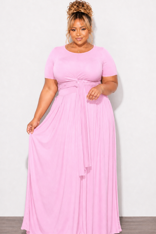 Final Sale Size 2pc Tie Top Maxi Skirt Set in Soft Light Pink