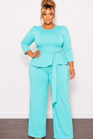 Final Sale Plus Size 2pc Set Peplum Top & Pants in Mint