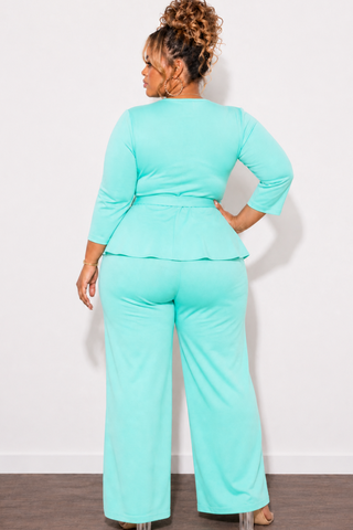 Final Sale Plus Size 2pc Set Peplum Top & Pants in Mint