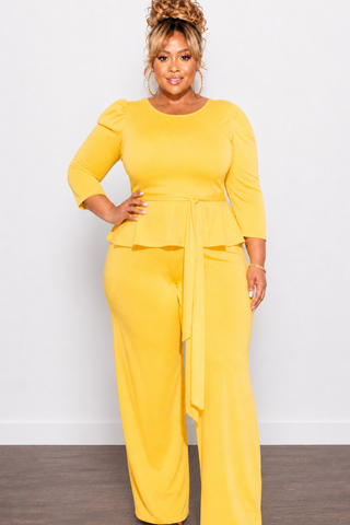 Final Sale Plus Size 2pc Set Peplum Top & Pants in Yellow
