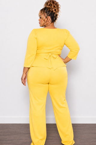 Final Sale Plus Size 2pc Set Peplum Top & Pants in Yellow