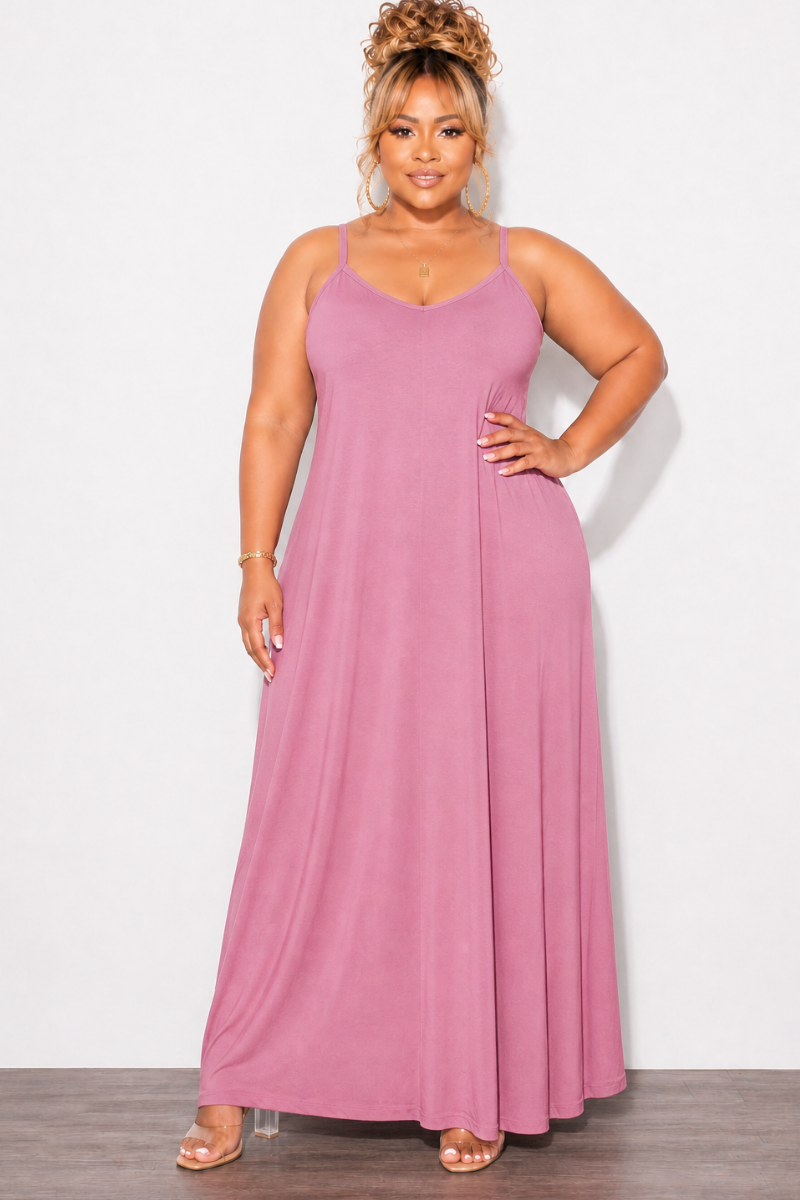 Final Sale Plus Size Spaghetti Strap Maxi Dress in Dusty Pink