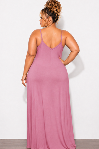 Final Sale Plus Size Spaghetti Strap Maxi Dress in Dusty Pink